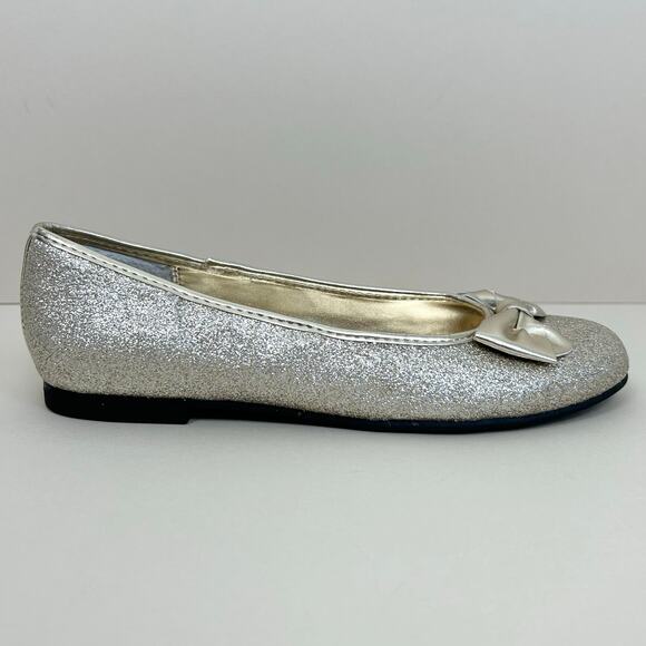Nina Girl's Gold Leather Glitter Sparkle Bow Round Toe Flats Sz 4 - Picture 4 of 7